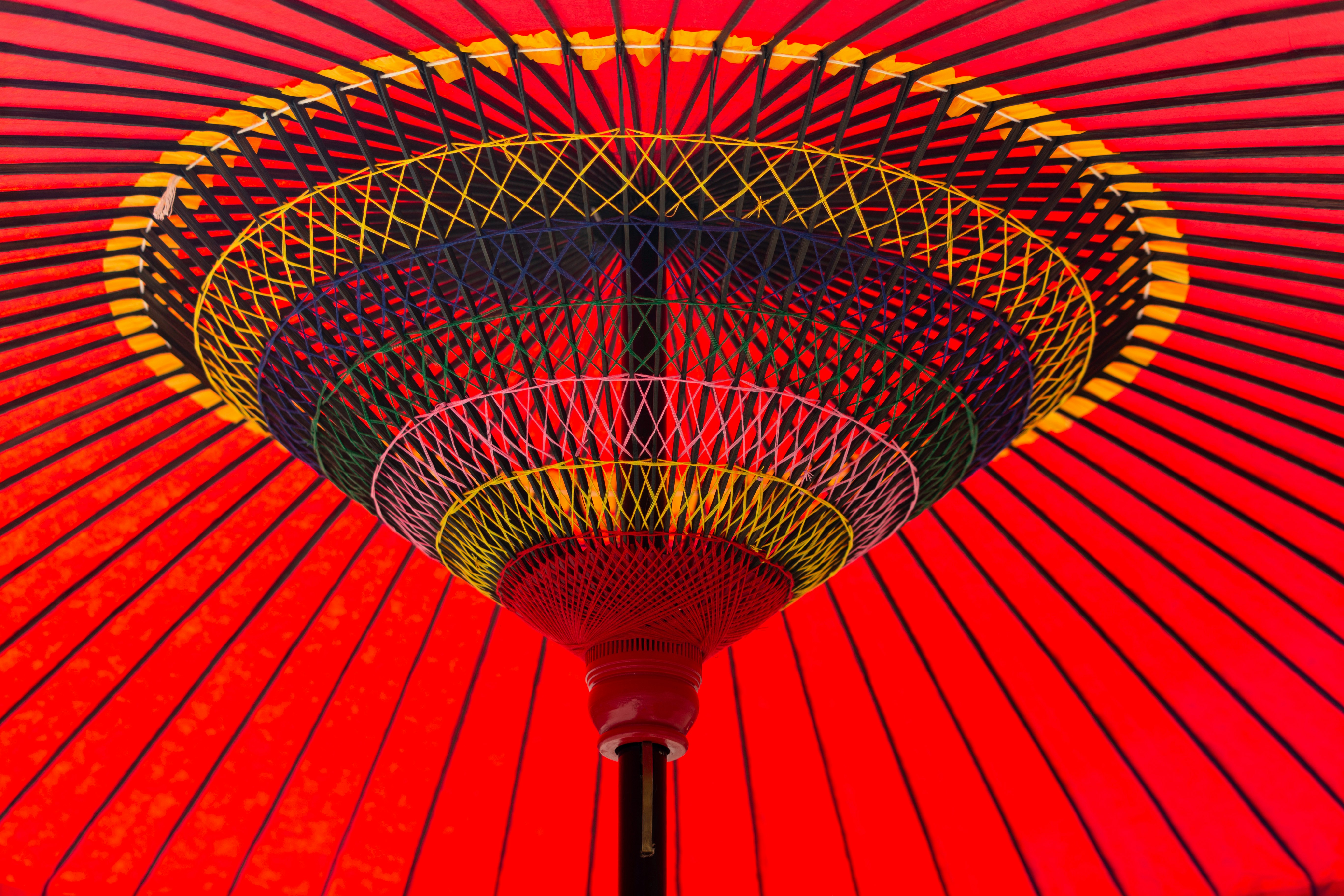 red and black umbrella with light